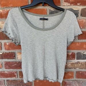 Abercrombie & Fitch Waffle Knit Baby Tee Lettuce Hem Green/Grey